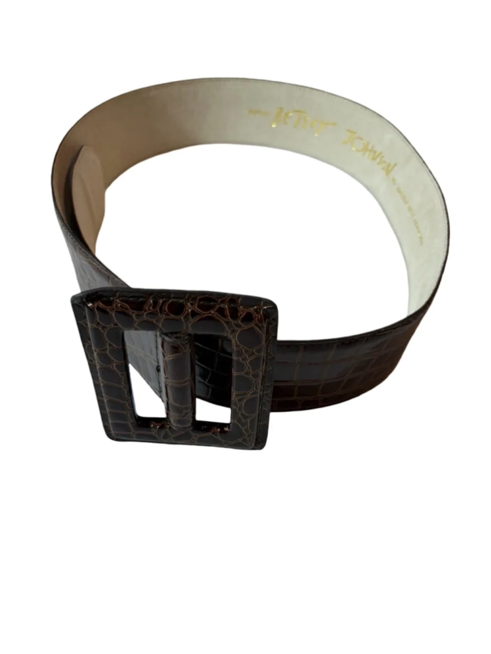 Betsey Johnson Y2K Brown Croc Embossed Wide Statement Belt M/L